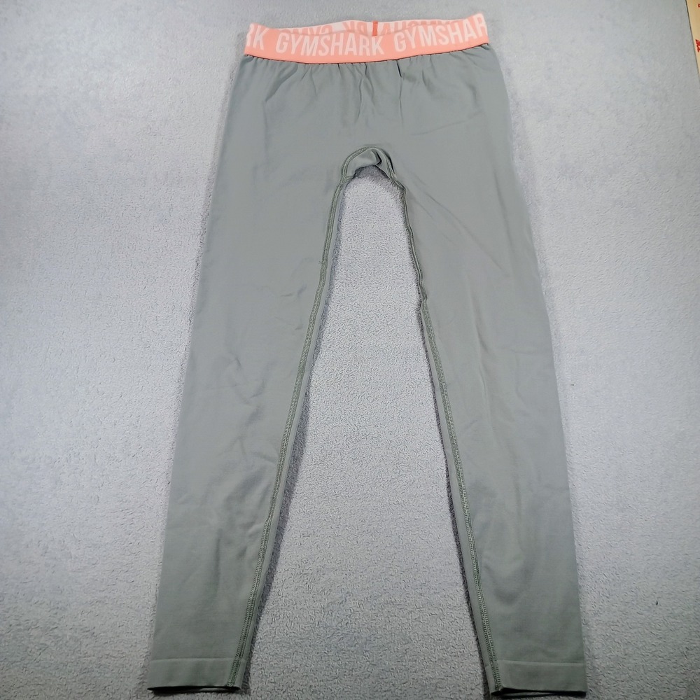 Gymshark Womens Fit Seamless Leggings Sage Green‎ Small Logo Waistband